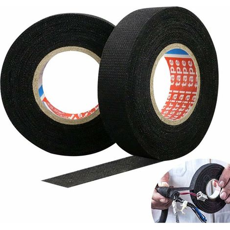 2 Rouleaux Ruban Adhésif Tissu Ruban Adhésif Isolant Noir 15M Ruban pour Voiture en Tissu 19mm/25mm Ruban Adhésif Câble Résistance à la Température pour Fils Exposés (1/4)