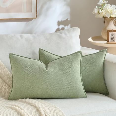 Housses de Coussin 40 x 60 cm Vert Sauge Chenille décor uni et Neutre Bordure Convient pour la Chambre à Coucher, Le Salon, Le canapé, Le lit (1/5)