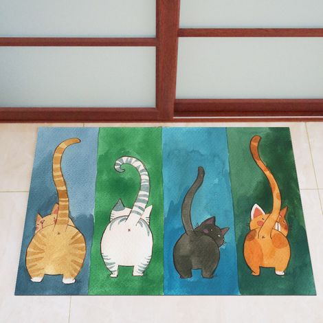 Tapis de bienvenue antidérapant à motif chat, tapis d'entrée intérieur/extérieur (S) (1/5)