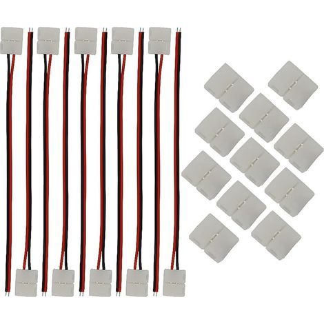 Lot 20 connecteurs pour bande lumineuse LED comprenant un fil connexion sans soudure LED à 2 broches 8 mm large, un connecteur de bande LED à 2 broches pour SMD2835, des bandes LED RVB 3528 (1/5)