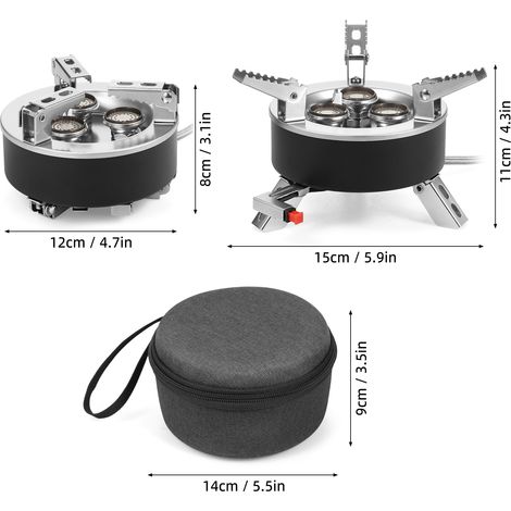 Fornello a gas pieghevole da campeggio da 6800 W, con 3 bruciatori, accensione piezoelettrica, ideale per cucinare all'aperto durante escursioni, picnic e in caso di emergenza. (1/5)