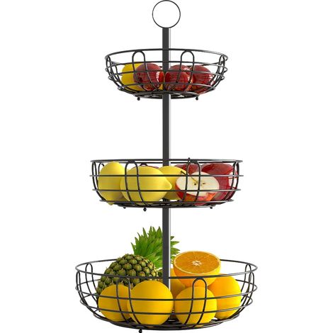 Panier à Fruits Métal 3 Étages, Support de Rangement Cuisine pour Fruits et Légumes (1/5)
