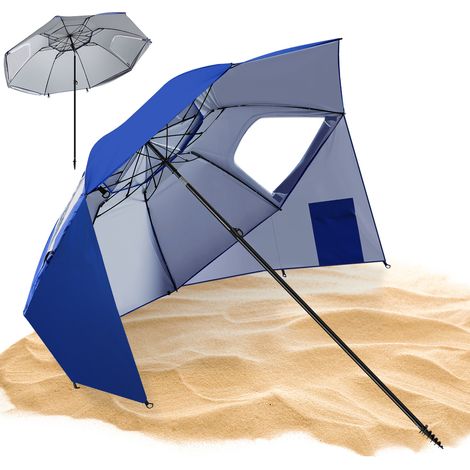 Wolketon Ombrellone da spiaggia orientabile UV50+ 210 x 230 cm, ancoraggio a spirale antivento, borsa da trasporto inclusa Blu