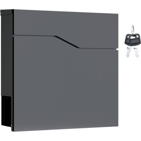 Wiltec Designer Briefkasten V19 anthrazit 370 x 102 x 370 mm, Wandbriefkasten mit Schloss und Zeitungsrolle, Postkasten aus pulverbeschichtetem Stahl (1/5)