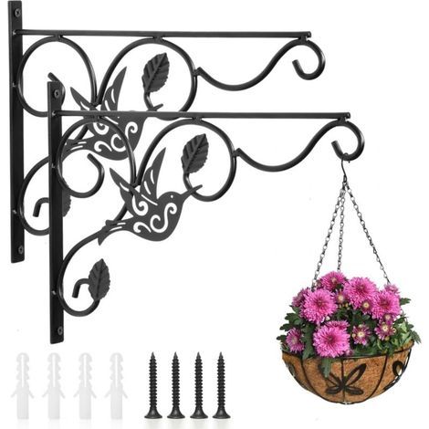 Support de plantes suspendu, lot de 2 crochets muraux de 30,5 cm avec vis en fer, crochets décoratifs pour mangeoires à oiseaux, carillons éoliens d'intérieur, pots de fleurs et lanternes