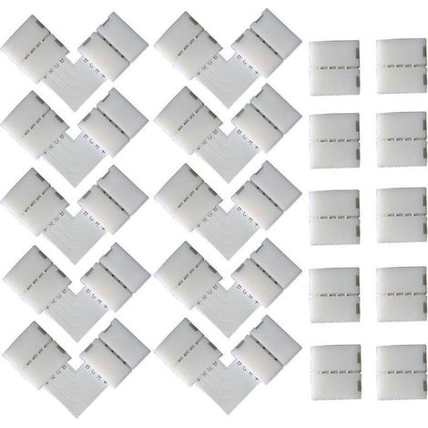 10 PCS en Forme de L Raccord d'angle de Raccord Rapide LED 4 Pin, 10 PCS 4 Pin LED Bande de Connecteur, pour les Strip LED SMD 5050 RGB de 10mm de large (Blanc) (1/5)