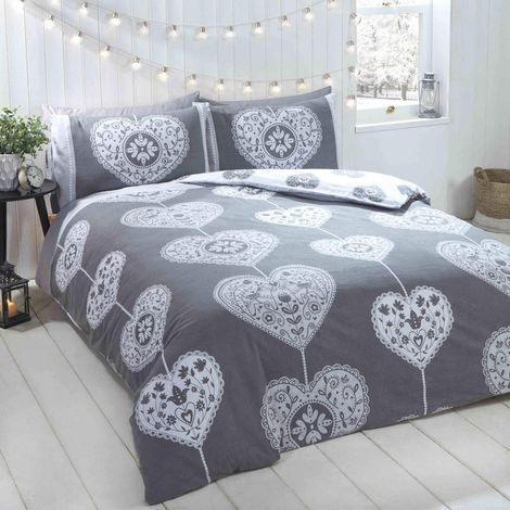 Parure de lit scandinave avec Housse de Couette 100% Coton brossé, Gris, lit Simple