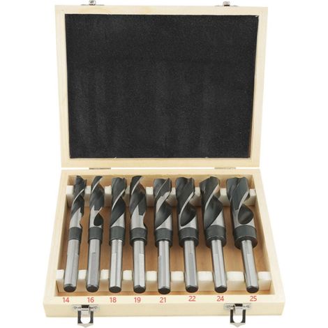 Lot de 8 Forets Hélicoïdaux HSS, Meche Metal Foret Acier, Jeu de Forets HSS à Tige, Coffrets de Forets Traités à la Chaleur 14mm 16mm 18mm 19mm 21mm 22mm 24mm 25mm