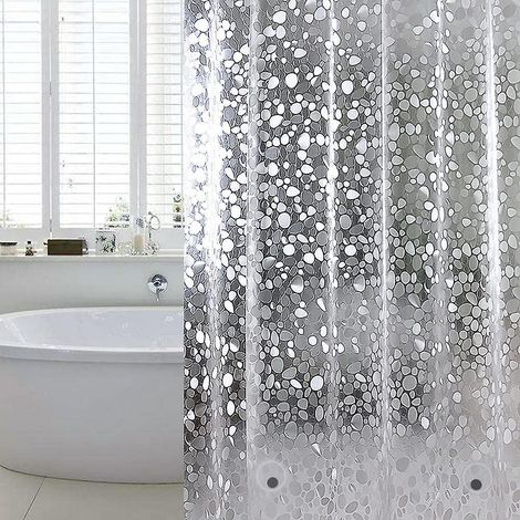 rideau De Douche Eva Anti-moisissure Impermable Galets Avec 12 Crochets Antirouilles, Rideau De Salle De Bain Semi-transparent Pour Baignoire, Do (1/5)