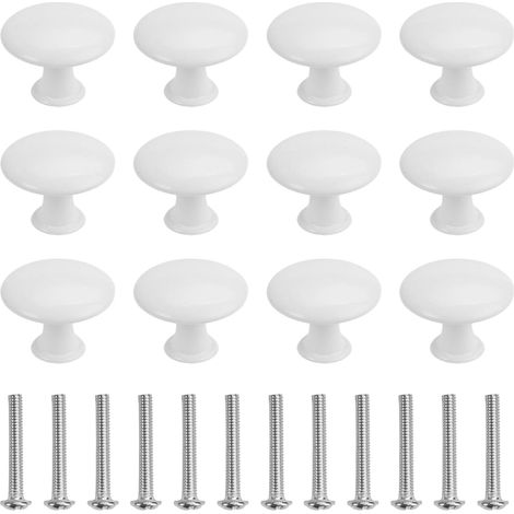 12 Pièces Bouton de Meuble, 30mm Ronds Boutons de Portes Blanc (1/5)