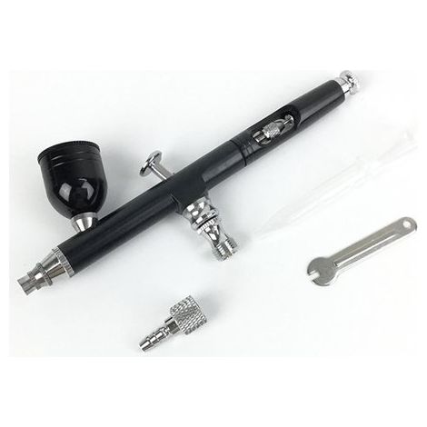 Aérographe professionnel double action - Alimentation par gravité avec buse de 0,3 mm - Clé et pipette incluses - Idéal pour la décoration de gâteaux, le nail art, le modélisme et les loisirs créatifs (1/5)