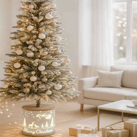 Base albero di natale con paesaggio illuminato. Basi