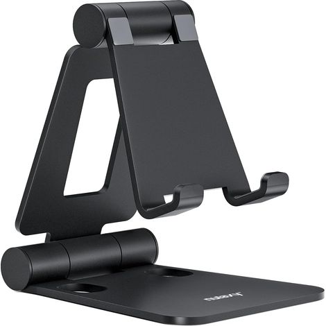 Support Téléphone - 1 Unité - Aluminium - Réglable Et Pliable - Bureau Et Voyage - Noir (1/5)