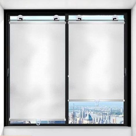 Lot de 2 stores enrouleurs occultants à ventouses - store télescopique portable - argent -40 x 125 cm (1/4)