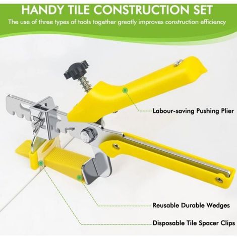 Système De Nivellement Carrelage - Languettes De Traction 2 Mm - Cales Réutilisables Pour Pose Sol Et Mur - Kit Complet 100 Pièces + 400 Languettes + 1 Pince - 1 Unité (1/4)