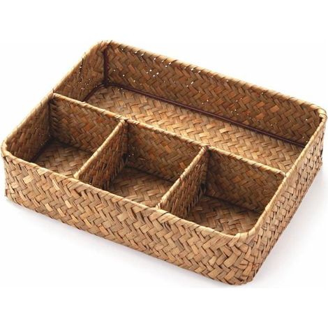 Boîte de rangement en osier, organiseur de sachets de café/sucre, convient pour les étagères/comptoirs/tiroirs/armoires/coiffeuses. (1/5)