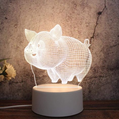 Veilleuse 3D pour Enfants,Illusion Nuit Lumiere Lampe de Chevet, 3 Couleurs de Nuit pour Chambre Enfant anniversaire Enfants Noël Cadeau, Le petit cochon (1/5)