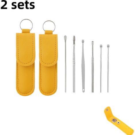 Lot de bouchons d'oreilles portables avec outil de nettoyage des oreilles à ressort spiralé 6 pièces par lot pour voyages et usage familial jaune (1/5)