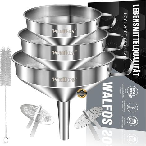 Walfos Edelstahl Trichter Set 3er Pack mit 2 Siebfiler & Reinigungsbürste (1/5)
