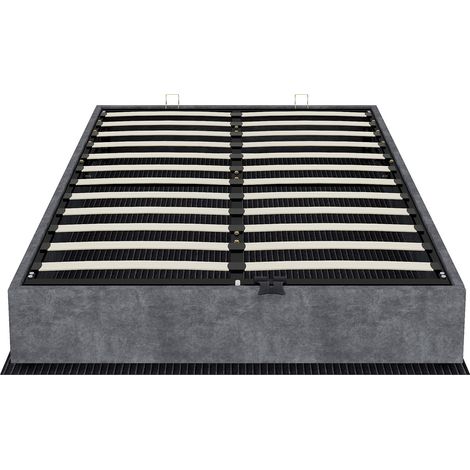 Cama abatible 160 x 200 cm gris de tejido y metal con pistones de gas, sin cabecero, con colchón (1/5)