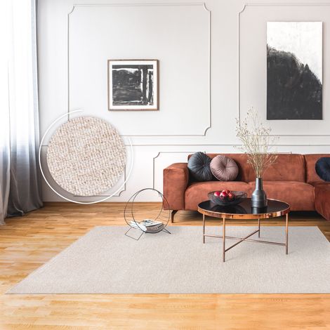 Paco Home Teppich Wohnzimmer Schlafzimmer Kurzflor Waschbar Melierte Optik Einfarbig Weich 133x190 cm, Creme