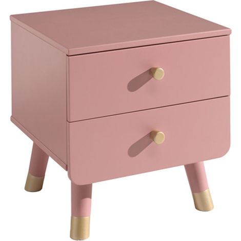 Table de Chevet Enfant 2 Tiroirs "Billy" 43cm Rose (1/2)