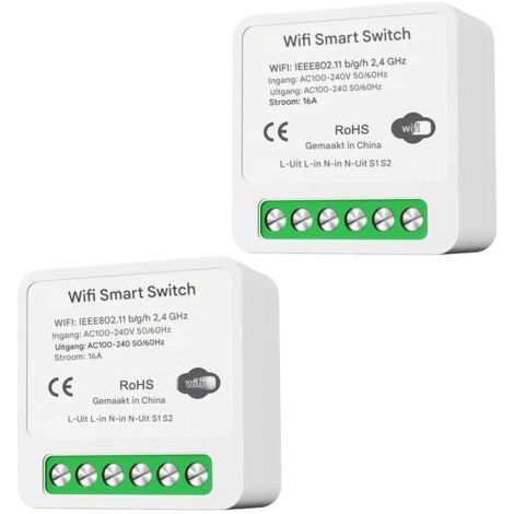 Lot de 2 interrupteurs d'éclairage intelligents - Wi-Fi - Bluetooth - Télécommande DIY - Convient derrière l'interrupteur mural - Compatible avec Google Home, Alexa Echo, Smart Life/Tuya