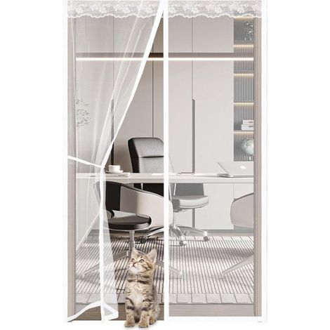 Moustiquaire Porte Fenetre Rideau Moustiquaire en Dentelle Magnétique avec Ruban Adhésif Fermeture Automatique Blanc - 90x220CM (1/5)