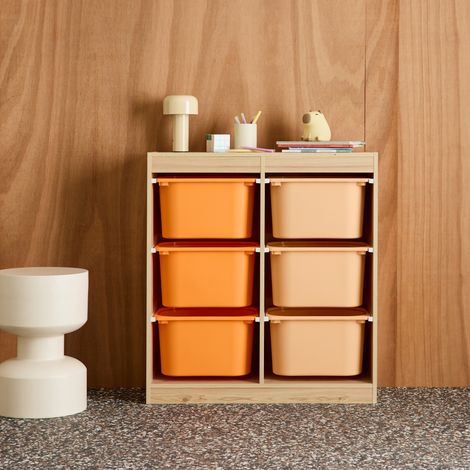 Meuble de rangement enfant 6 bacs de rangement en plastique orange pêche - Sora