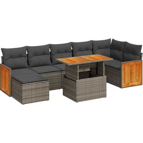 vidaXL Set Divano da Giardino 8pz con Cuscini Grigio Polyrattan Acacia (1/5)