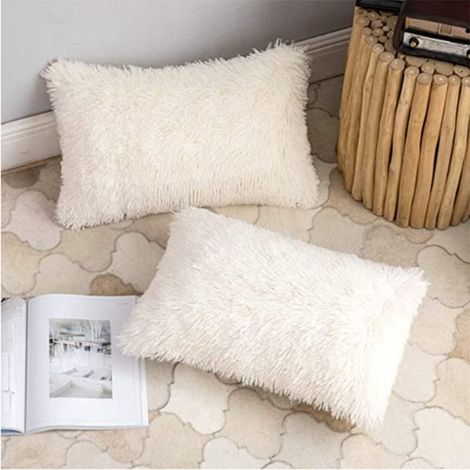 2 Stück Plüsch-Kissenbezüge 50 x 70 cm, super weich und flauschig, für Sofa, Dekoration, Garten und Outdoor, weiß, 50 x 70 cm