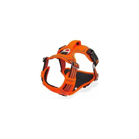 Harnais anti-traction réfléchissant pour chien, gilet orange, poignée respirante – (1/5)
