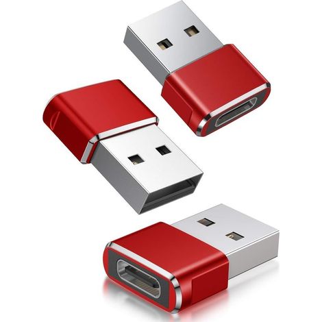 Red - USB C female to USB A male adapter 3 Pack, Converter C Charger Cable for Apple Watch 7 SE, iPhone 11 12 13 Pro Max Mini, 8, AirPods, iPad 10 Air 5, 14, Samsung Galaxy S23 S22 S21. (1/5)