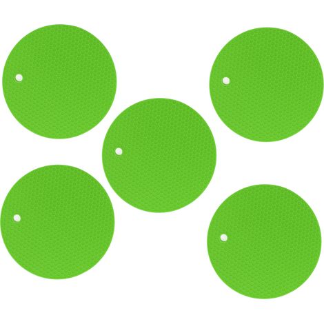 Lot de 5 dessous de plat ronds en silicone, multifonctionnels, résistants à la chaleur et antidérapants, pour plats chauds et fondues (vert).