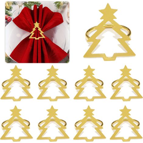 Lot de 12 ronds de serviettes en forme de sapin de Noël pour table de salle à manger, mariage, Thanksgiving, fête, décoration de cuisine Doré (1/5)