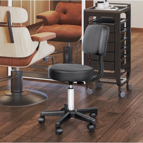 Sgabello girevole 43x43x43-55 cm nero in pelle rigenerata con ruote e altezza regolabile (1/5)