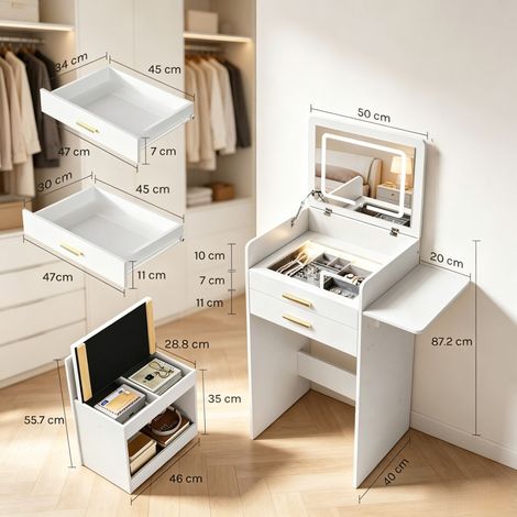 Meuble de rangement avec tiroirs, blanc, en décor bois 40 x 50 x 87.2 cm HOMAIRE (1/4)
