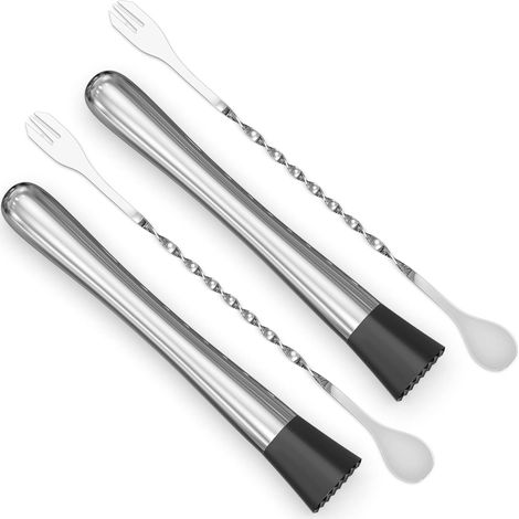 Ensemble de 4 pièces en acier inoxydable comprenant un agitateur à cocktail et une cuillère à mélanger, 20 cm-AquaForge (1/5)