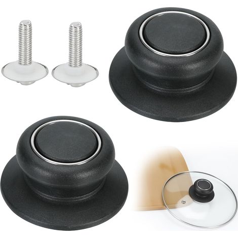 Pomos para tapas de ollas (2 piezas), pomos de acero al baquelita  Pomos de acero inoxidable antiescaldaduras para tapas de vidrio, pomos de cocina universales (1/5)