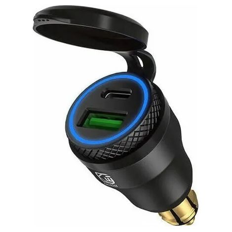 Adaptateur allume-cigare USB pour moto double prise USB 12V PD 30 et QC 30 compatible BMW coque noire et couleurs multiples YYV (1/4)