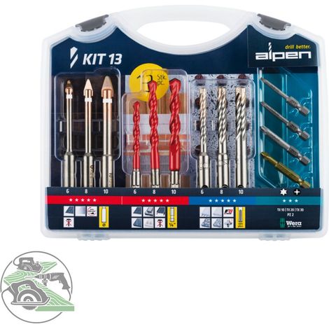 Alpen Bohrer und Bit-Set 9 Bohrer 4 Bits in Werkzeugbox Inhalt 13-teilig (1/5)
