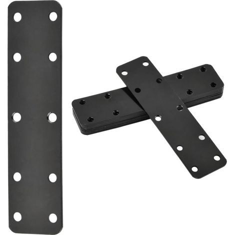 10 flache Montageplatten, Holzverbinder, 35 x 140 mm Befestigungswinkel, Metallplatte, Flacheisen, Reparaturverbinder, Befestigungswinkel, Lochblech, verzinkt, schwarz (1/5)