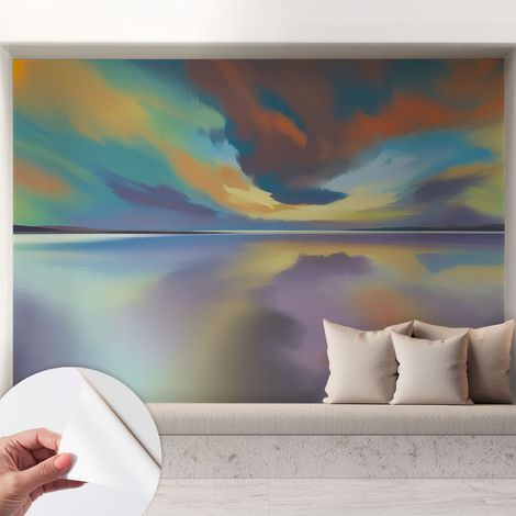 Papier peint autocollant Mural avec colle pour salon et chambre Décoration murale rapide Coucher de soleil arc-en-ciel 208x146 cm (1/5)