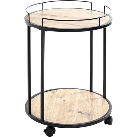 Desserte de Cuisine Ronde "Ascola" 60cm Noir & Chêne (1/4)