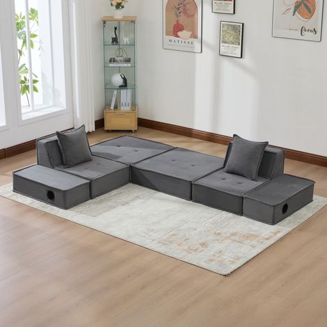 Modulares Loungesofa 162x78x66 cm dunkelgrau aus Cord mit Seitentaschen und 2 Kissen (1/5)