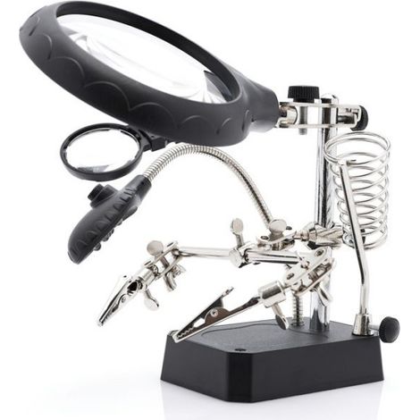 Support de Montage - Troisième Main avec Éclairage LED et 3 Loupes 90 mm 2,5x + 34 mm 7,7x + 34 mm 10x - Pour Soudure Électronique Réparation Précise - 1 Pièce (1/5)