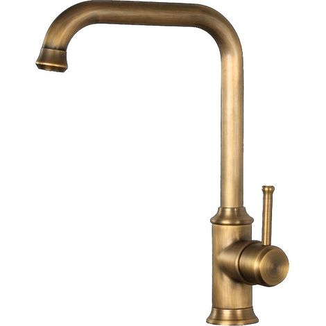 Robinet de cuisine rétro en laiton antique, mitigeur pivotant à levier unique, haut de gamme - 11