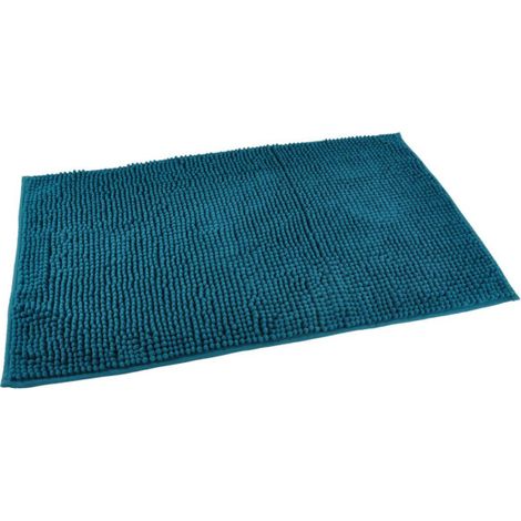 Paris Prix – Tapis de bain microfibre 45x75cm – Bleu canard – Tapis rectangulaire doux et facile à entretenir