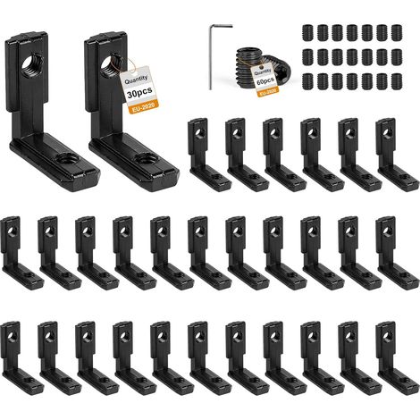 30 Connecteur d'angle profilés en aluminium Raccord angles forme Supports de raccord angle intérieur Connecteur intérieur à 90 ° avec 60 vis pour profilé aluminium à rainure en T, Noir (1/5)