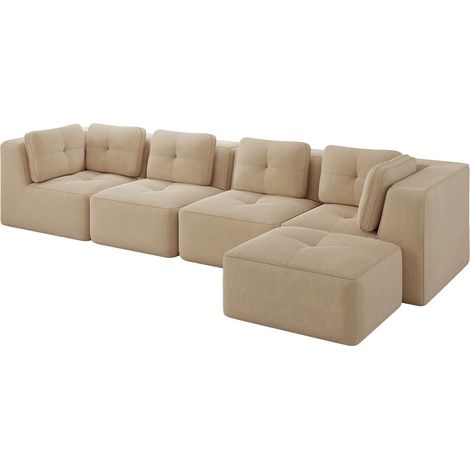 Sofá modular de salón de 4 plazas sin estructura, tejido de pana beige (1/5)